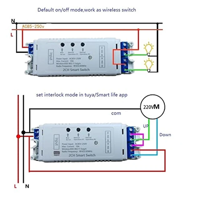 Alt view image 4 of 6 - 2CH WiFi RF Wireless Switch Relay,Tuya App Remote Timer Control Linear Actuator Door Access Light,Compatible with Alexa Goolge Home (Smart Life app WiFi RF AC 85-250V)