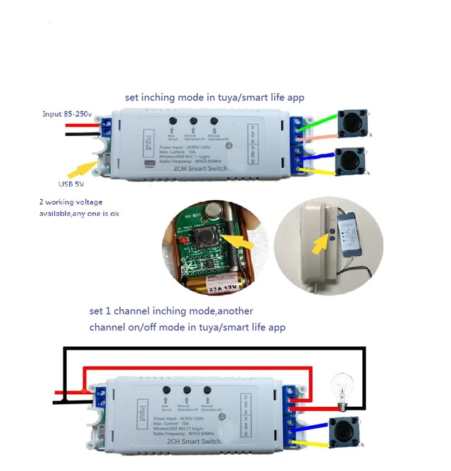 Alt view image 5 of 6 - 2CH WiFi RF Wireless Switch Relay,Tuya App Remote Timer Control Linear Actuator Door Access Light,Compatible with Alexa Goolge Home (Smart Life app WiFi RF AC 85-250V)