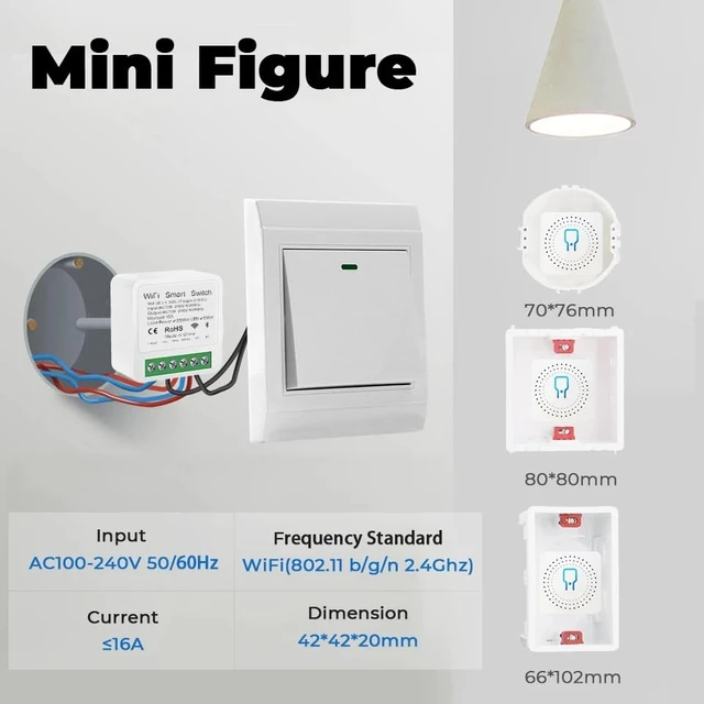Alt view image 3 of 7 - Mini WiFi Switch Module,eWelink app Bluetooth Remote Control 1 Channel Smart Wireless Light Switch,Compatible with Alexa