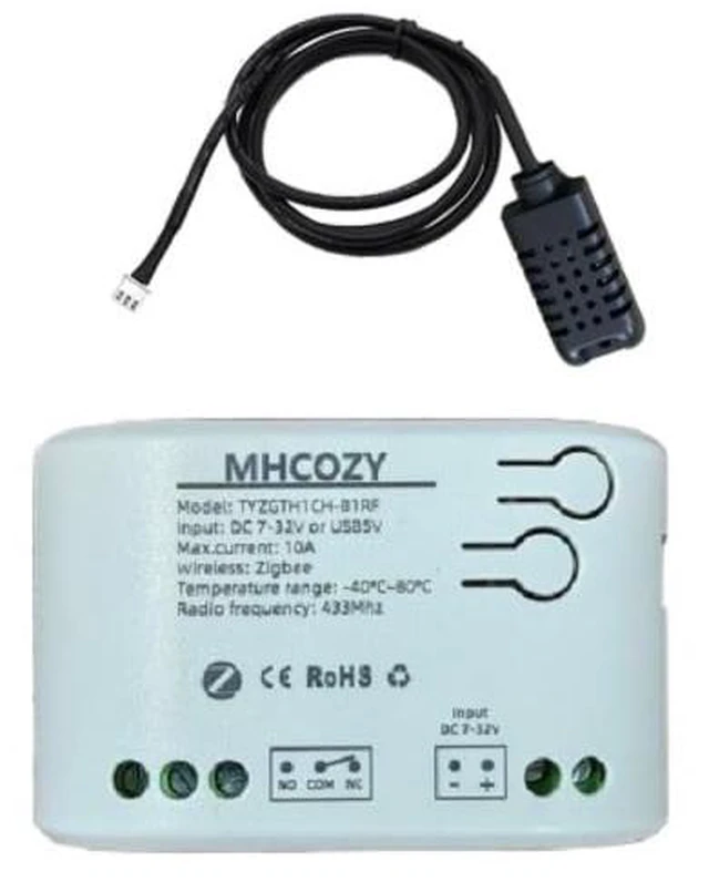 Main image of Zigbee Temperature & Humidity Controller, Extendable Probe Sensor, Tuya App Remote, 10A Relay Switch (T&H, 12, Volts)