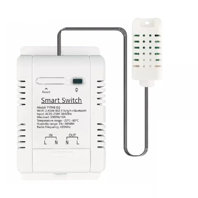 Main image of WiFi Wireless Temperature Controller,Include Temperature Probe Sensor ,Tuya app Remote 16A Smart Switch with Energy Consumption Monitoring,Work with Alexa Google (Temperature and Humidity)