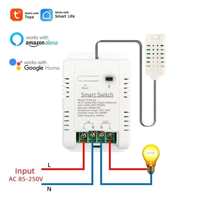 Alt view image 2 of 6 - WiFi Wireless Temperature Controller,Include Temperature Probe Sensor ,Tuya app Remote 16A Smart Switch with Energy Consumption Monitoring,Work with Alexa Google (Temperature and Humidity)