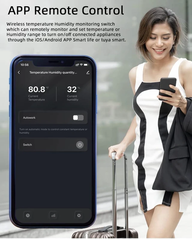 Alt view image 6 of 6 - WiFi Wireless Temperature Controller,Include Temperature Probe Sensor ,Tuya app Remote 16A Smart Switch with Energy Consumption Monitoring,Work with Alexa Google (Temperature and Humidity)