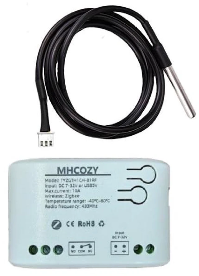 Main image of Zigbee Temperature Sensor Switch with Waterproof Probe,Phone App Remote Monitor Temperature,10A Dry Contact Relay Switch,Tuya Zigbee Hub Needed