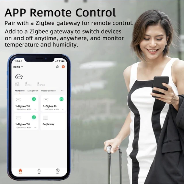 Alt view image 2 of 7 - Zigbee Temperature Sensor Switch with Waterproof Probe,Phone App Remote Monitor Temperature,10A Dry Contact Relay Switch,Tuya Zigbee Hub Needed
