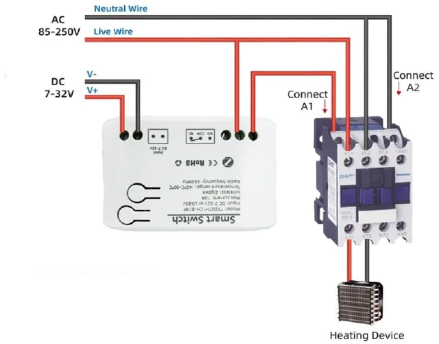 Alt view image 5 of 7 - Zigbee Temperature Sensor Switch with Waterproof Probe,Phone App Remote Monitor Temperature,10A Dry Contact Relay Switch,Tuya Zigbee Hub Needed