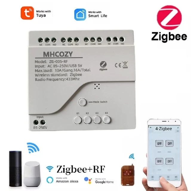 Alt view image 2 of 6 - AC/DC Zigbee Wireless RF Remote Control Relay Switch,Work with Home Assistant ZigBee 2mqtt (85-250V 4CH)