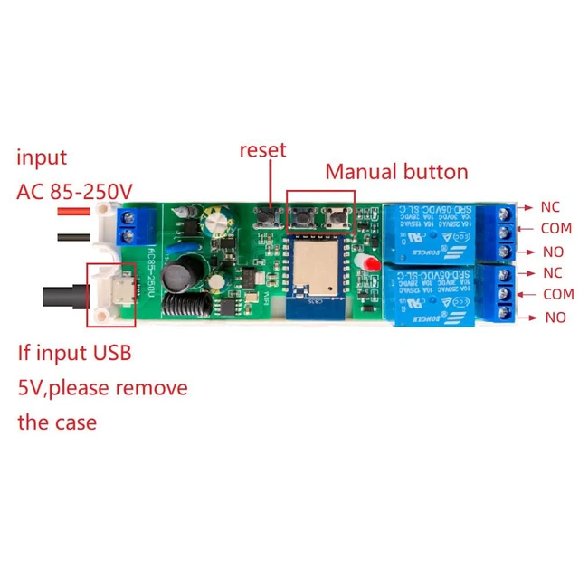 Alt view image 3 of 6 - 2CH WiFi RF Wireless Switch Relay,Tuya App Remote Timer Control Linear Actuator Door Access Light,Compatible with Alexa Goolge Home (Smart Life app WiFi RF AC 85-250V)