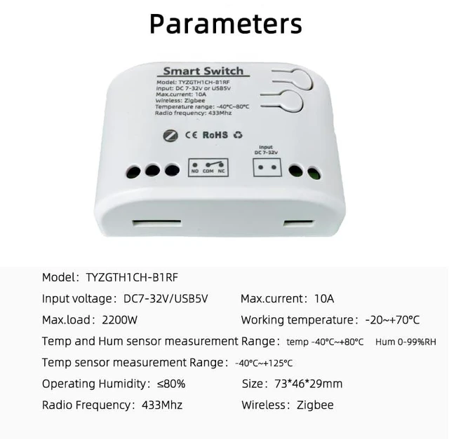 Alt view image 6 of 7 - Zigbee Temperature Sensor Switch with Waterproof Probe,Phone App Remote Monitor Temperature,10A Dry Contact Relay Switch,Tuya Zigbee Hub Needed