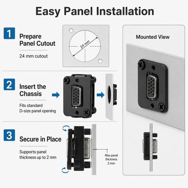 Alt view image 5 of 7 - D R Series Panel-Mount Connector (VGA)
