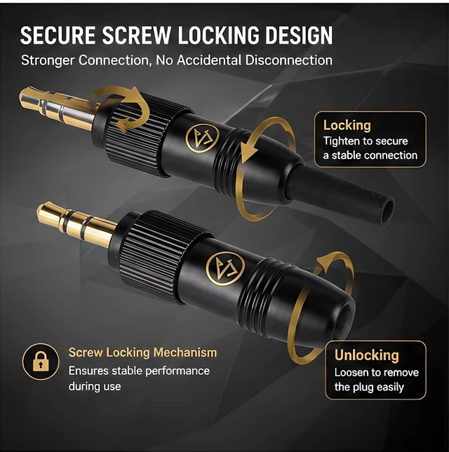 Alt view image 3 of 7 - 3.5mm 1/8" Locking Connector Retractable Gold Plated Microphone Connection Small Three Pin Audio Plug Ideal for Secure and Stable Audio Performance (5PCS)