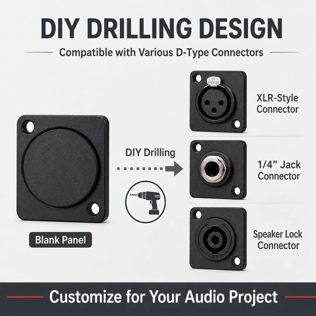 Alt view image 4 of 6 - The D-Type Blank Panel Plate, Zinc Alloy D Series Hole Filler Plate for DIY Audio Connector Mounting, Black Metal D-Shape Socket Cover Plate (5 Pcs)