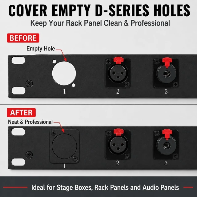 Alt view image 5 of 6 - The D-Type Blank Panel Plate, Zinc Alloy D Series Hole Filler Plate for DIY Audio Connector Mounting, Black Metal D-Shape Socket Cover Plate (5 Pcs)
