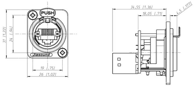 Alt view image 4 of 4 - RJ45 Ethercon Cable Mount Connector (Socket-B 3 Pack)