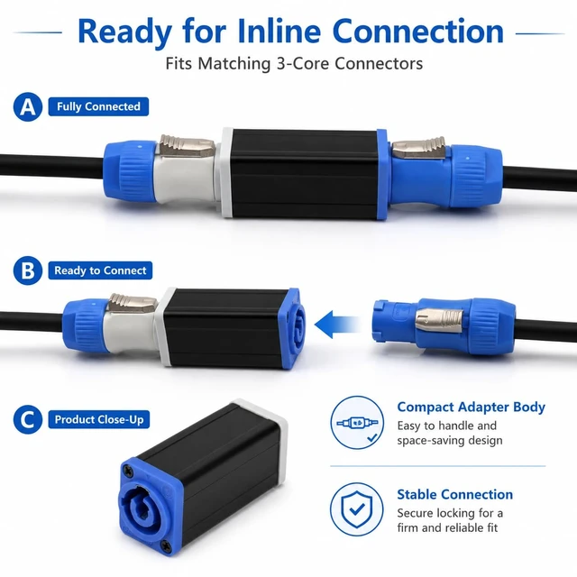 Alt view image 3 of 6 - PowerCON NAC3MM-1 NAC3MPA-1 to NAC3MPB-1 AC Power Coupler 20A(Blue-Gray_2Pack)