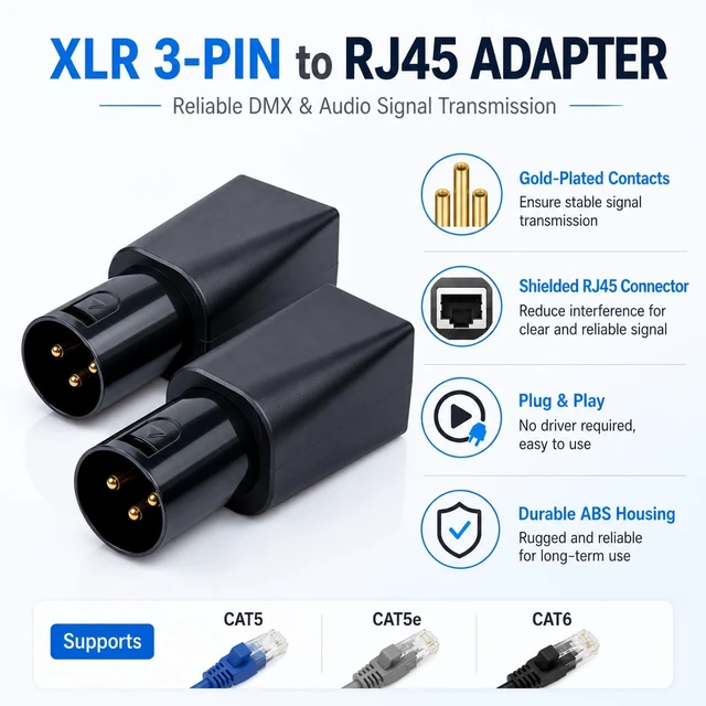 Alt view image 2 of 7 - DMX to RJ45 Connector RJ45 Ethernet to 3 Pin| 5Pin XLR DMX Female | Male (2pcs) (3PIN_Male_2Pcs)