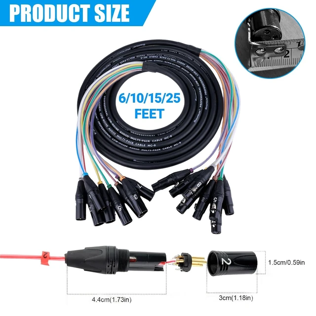 Alt view image 2 of 5 - 8 Channel Professional Multi-Media Snake Cable 8 Pairs Male to Female 3 Pin XLR Balanced Audio Extension Cable (15Feet)
