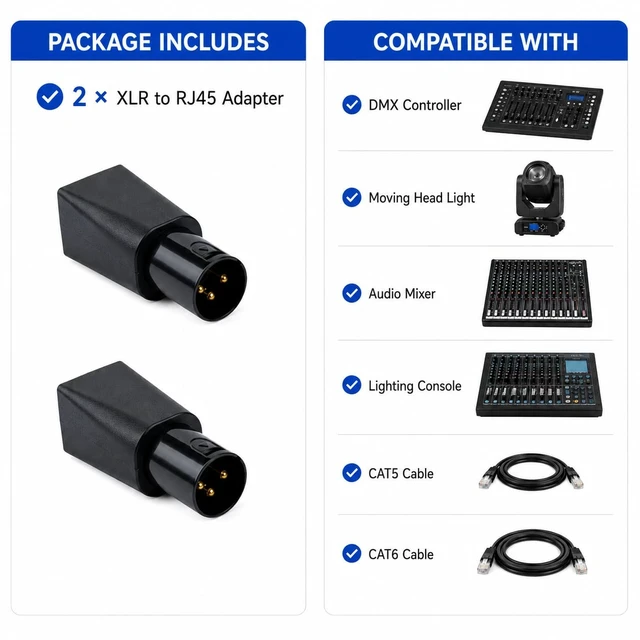 Alt view image 6 of 7 - DMX to RJ45 Connector RJ45 Ethernet to 3 Pin| 5Pin XLR DMX Female | Male (2pcs) (3PIN_Male_2Pcs)