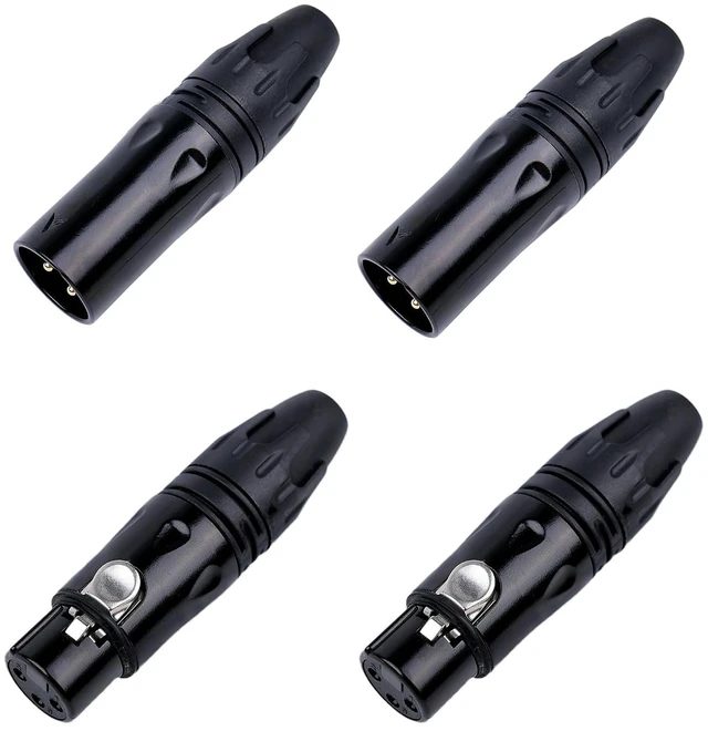 Main image of 3 Pin XLR Male and Female Connectors, 4 Pack XLR Cable Connectors, 2 Male 2 Female, Solder Type Audio Microphone Cable Plugs with Strain Relief, Black(2 Pairs)