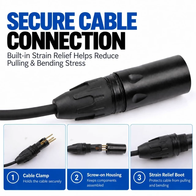 Alt view image 5 of 6 - 3 Pin XLR Male and Female Connectors, 4 Pack XLR Cable Connectors, 2 Male 2 Female, Solder Type Audio Microphone Cable Plugs with Strain Relief, Black(2 Pairs)