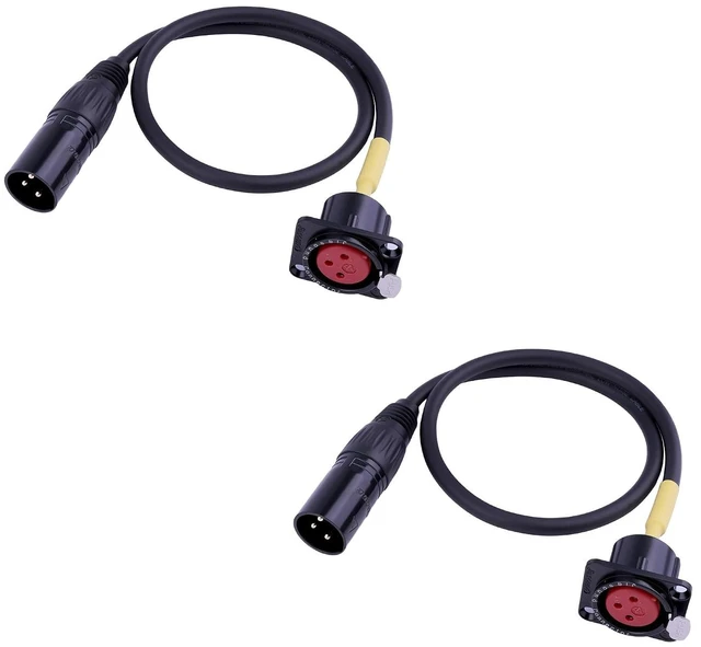 Main image of D-Type Panel Mount to Male/Female Connector Cable Ultra Flexible 3pin Microphone Cable Ideal for Audio and Video Equipment |50cm 20inch 2Pcs (D-XLR Female to XLR Male_2Pcs)