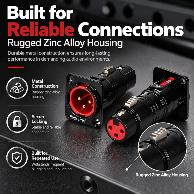 Alt view image 3 of 6 - 2PCS 3-Pin D-Shape XLR Male to Female Panel Mount Connector, Panel-Mount Audio Feed-Through Adapter for Microphone, Audio Rack, Stage Box and Patch Panel