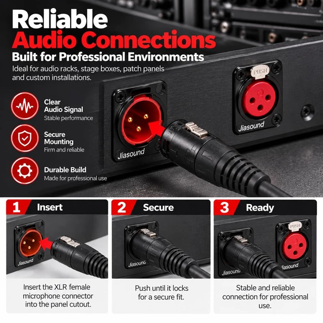 Alt view image 5 of 6 - 2PCS 3-Pin D-Shape XLR Male to Female Panel Mount Connector, Panel-Mount Audio Feed-Through Adapter for Microphone, Audio Rack, Stage Box and Patch Panel