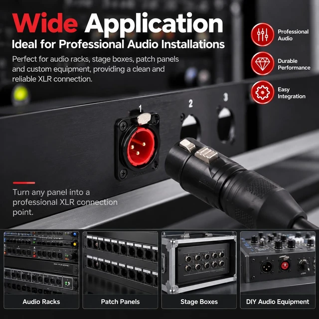 Alt view image 6 of 6 - 2PCS 3-Pin D-Shape XLR Male to Female Panel Mount Connector, Panel-Mount Audio Feed-Through Adapter for Microphone, Audio Rack, Stage Box and Patch Panel