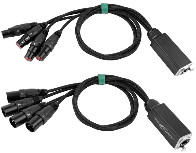 Main image of 4 Channel Snake Audio Cable Breakout Extender XLR to Ethercon RJ45 CAT5/CAT6 for Live Stage Sound Lighting Recording (Pair with 2Ft Cables)