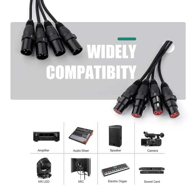 Alt view image 3 of 5 - 4 Channel Snake Audio Cable Breakout Extender XLR to Ethercon RJ45 CAT5/CAT6 for Live Stage Sound Lighting Recording (Pair with 2Ft Cables)