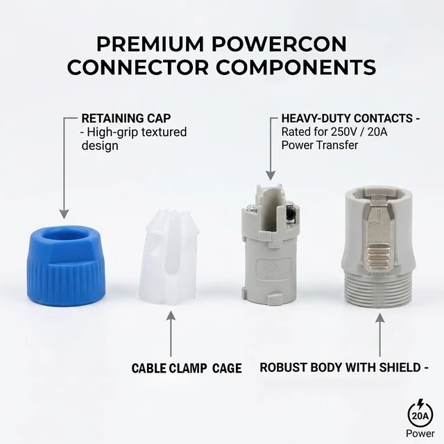 Alt view image 5 of 7 - 3 PIN AC Powercon Connector Male Plug 20A/250V for Stage Light LED Screen White Connector Compatible with NAC3FCA, NAC3FCB, NAC3MA-1, NAC3MPB-1 ConnectorWhite_5 Pcs