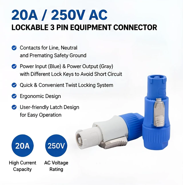 Alt view image 3 of 7 - 3 PIN AC Powercon Connector Male Plug 20A/250V for Stage Light LED Screen White Connector Compatible with NAC3FCA, NAC3FCB, NAC3MA-1, NAC3MPB-1 ConnectorWhite_5 Pcs