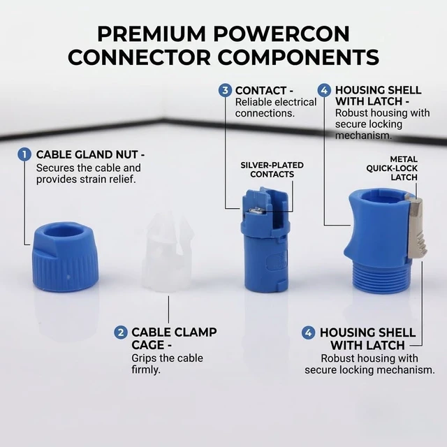 Alt view image 6 of 7 - 3 PIN AC Powercon Connector Male Plug 20A/250V for Stage Light LED Screen Blue Connector Compatible with NAC3FCA, NAC3FCB, NAC3MA-1, NAC3MPB-1 ConnectorBlue_5 Pcs