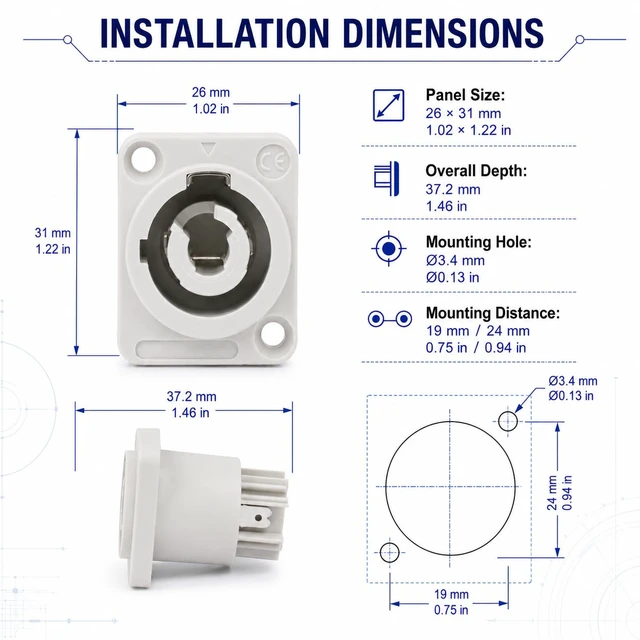 Alt view image 4 of 7 - 3 PIN AC Powercon Connector Male Plug 20A/250V for Stage Light LED Screen White Output Socket Compatible with NAC3FCA, NAC3FCB, NAC3MA-1, NAC3MPB-1 Connector.White_Socket_5 Pcs