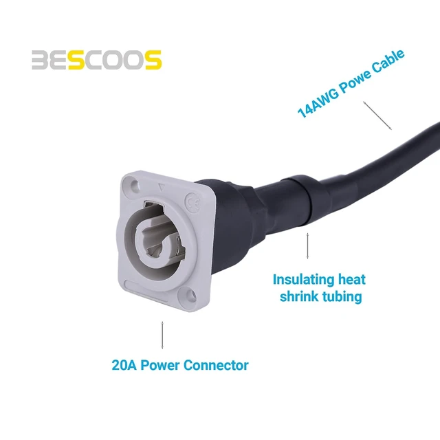 Alt view image 2 of 4 - 3 PIN AC Powercon Connector Male Connector Blue/White Socket_with 14Awg 1.5Feet PoweCable 20A/250V for Stage Light LED Screen (White_Socket_with 1.5Ft_2PCS)