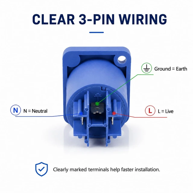 Alt view image 3 of 7 - 3 PIN AC Powercon Connector Male Plug 20A/250V for Stage Light LED Screen Blue Input Socket Compatible with NAC3FCA, NAC3FCB, NAC3MA-1, NAC3MPB-1 Connector.Blue_Socket_5 Pcs