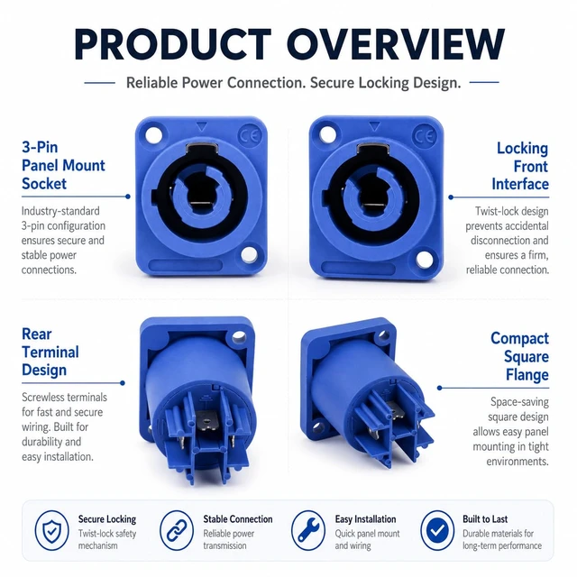 Alt view image 2 of 7 - 3 PIN AC Powercon Connector Male Plug 20A/250V for Stage Light LED Screen Blue Input Socket Compatible with NAC3FCA, NAC3FCB, NAC3MA-1, NAC3MPB-1 Connector.Blue_Socket_5 Pcs
