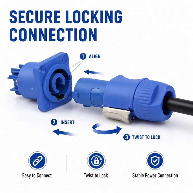 Alt view image 5 of 7 - 3 PIN AC Powercon Connector Male Plug 20A/250V for Stage Light LED Screen Blue Input Socket Compatible with NAC3FCA, NAC3FCB, NAC3MA-1, NAC3MPB-1 Connector.Blue_Socket_5 Pcs
