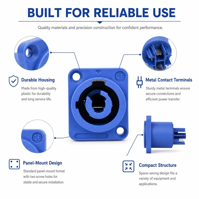 Alt view image 6 of 7 - 3 PIN AC Powercon Connector Male Plug 20A/250V for Stage Light LED Screen Blue Input Socket Compatible with NAC3FCA, NAC3FCB, NAC3MA-1, NAC3MPB-1 Connector.Blue_Socket_5 Pcs