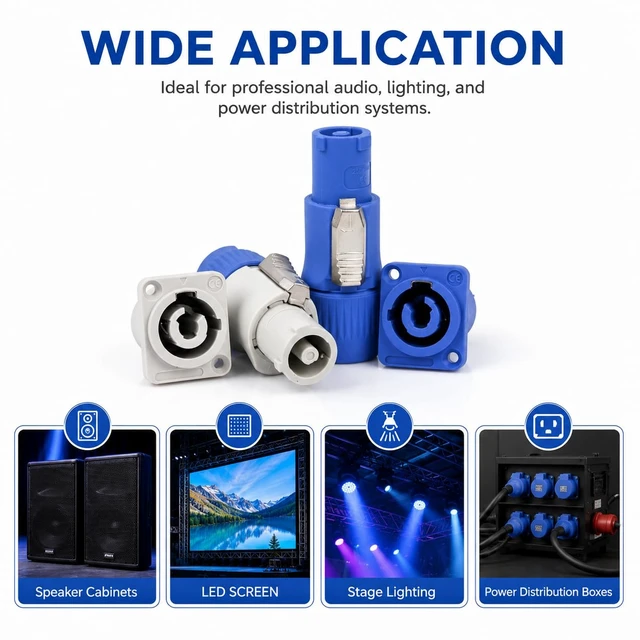 Alt view image 7 of 7 - 3 PIN AC Powercon Connector Male Plug 20A/250V for Stage Light LED Screen Blue Input Socket Compatible with NAC3FCA, NAC3FCB, NAC3MA-1, NAC3MPB-1 Connector.Blue_Socket_5 Pcs
