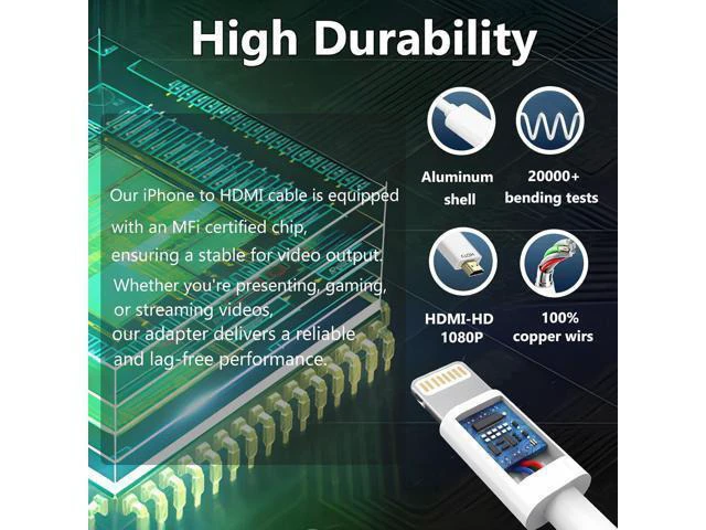 Alt view image 4 of 7 - to HDMI Cable for iPhone Digital AV Adapter 1080P HD Video Sync Screen Connector iPhone to HDMI for TV Projector Monitor 6.6FT