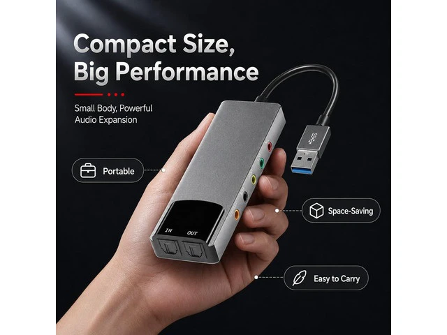Alt view image 4 of 7 - External Sound Card Adapter with Optical Input Output, Audio Interface with 5.1 7.1 Channel Noise Reduction, Plug and Play for PC, Laptop (Aluminum Alloy)