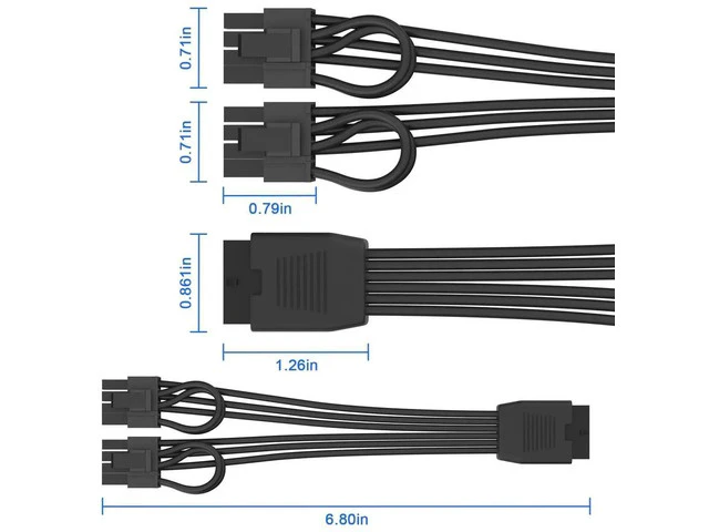Alt view image 5 of 7 - Cable Extension, 16 Pin(12+4) Female to Dual PCIe 8 Pin(6+2) Male GPU, PSU Conversion Cable for Power Supply 6.8 in(17cm)