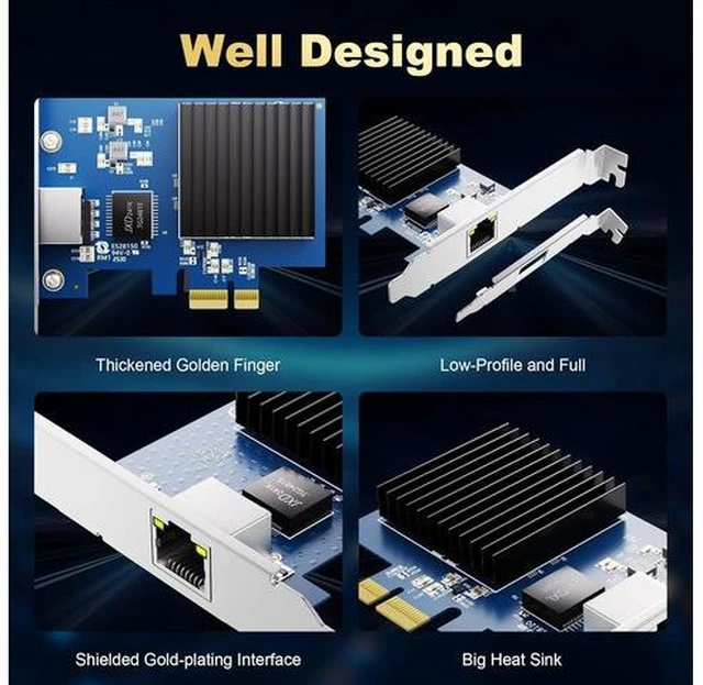 Alt view image 5 of 7 - 10G PCIe Network Card - Single Port 10 Giga-bit Ethernet Adapter PCIe 4.0 x1 RJ45 Multi-Giga-bit 10/5/2.5/1Gbps for Servers PCs Windows Linux Realtek RTL8127