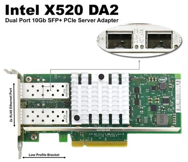 Main image of X520-DA2 10GbE Dual Port SFP+ Network Adapter Low Profile Intel 82599 Chipset 942V6