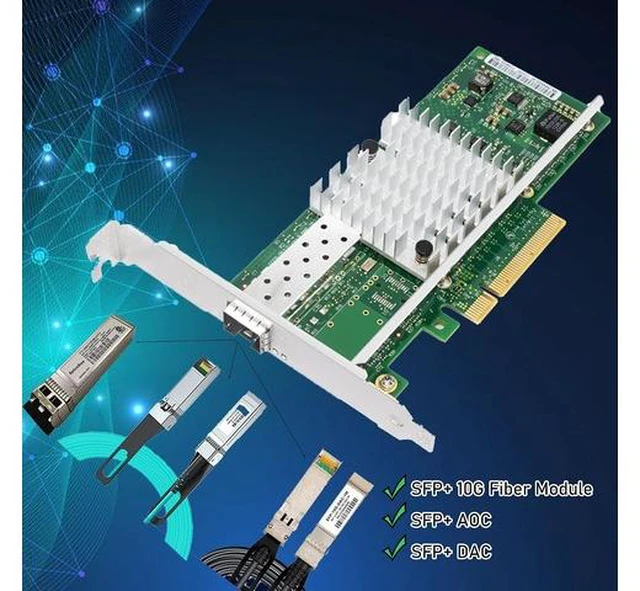 Alt view image 7 of 7 - PCIE x8/x16 Ethernet Network Adapter Compatible Intel X520-DA1 82599EN Chip Single SFP+ Port LAN Card NIC Server Support Windows Server/Windows/Linux/Vmware ESXI