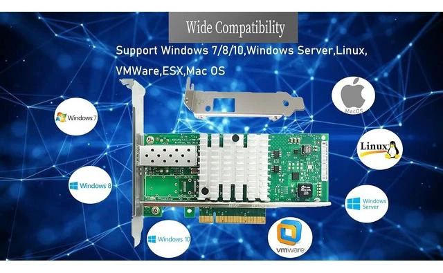 Alt view image 6 of 7 - PCIE x8/x16 Ethernet Network Adapter Compatible Intel X520-DA1 82599EN Chip Single SFP+ Port LAN Card NIC Server Support Windows Server/Windows/Linux/Vmware ESXI
