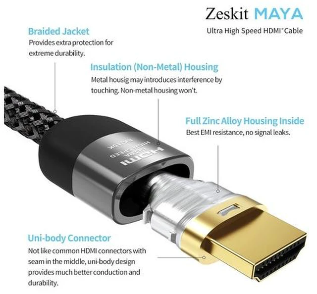 Alt view image 4 of 6 - 2.1 8K HDMI Cable 48Gbps 4K120Hz Compatible with Soundbar eARC HDR10 VRR Dolby Vision Atmos HDCP 2.2 & 2.3 Gaming PS5 Xbox Series X Apple TV Roku Monitor (Ultra High Speed, Maya 3ft)
