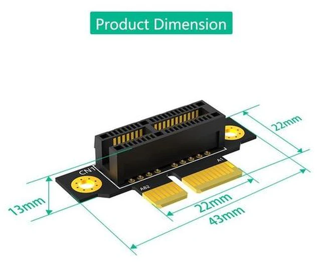 Alt view image 3 of 7 - x1 Right-Angle Riser Card PCI-E 1x Reverse Direction Adapter, 90-Degree Slot Converter for Space-Saving / Low-Profile Systems