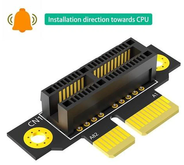 Main image of x1 Right-Angle Riser Card PCI-E 1x Reverse Direction Adapter, 90-Degree Slot Converter for Space-Saving / Low-Profile Systems